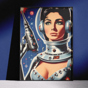 Vintage Sci-fi Astronaut Girl Poster