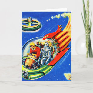 Vintage Sci Fi Comic Spaceship Card