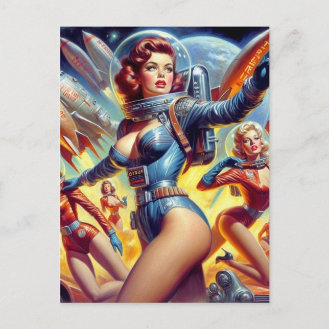 Vintage Sci-Fi Girls Postcard (Front)