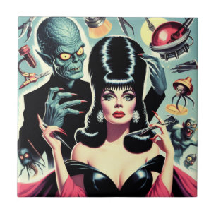 Vintage Sci-fi Horror Girl Ceramic Tile