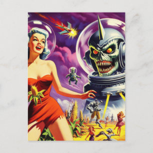 Vintage Sci-Fi Pin Up Postcard