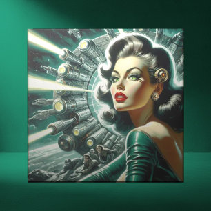 Vintage Sci-fi Woman Illustration Ceramic Tile
