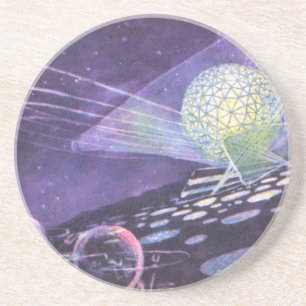 Vintage Science Fiction, a Glowing Orb with Aliens Coaster