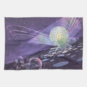 Vintage Science Fiction, a Glowing Orb with Aliens Tea Towel