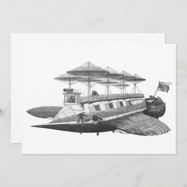Vintage Science Fiction Airship Eclipse Invitation (Front/Back)