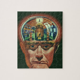 Vintage Science Fiction, Alien Brain in Laboratory Jigsaw Puzzle