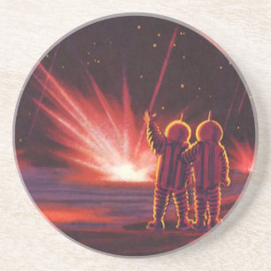 Vintage Science Fiction Alien Red Planet Explosion Coaster