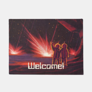 Vintage Science Fiction Alien Red Planet Explosion Doormat