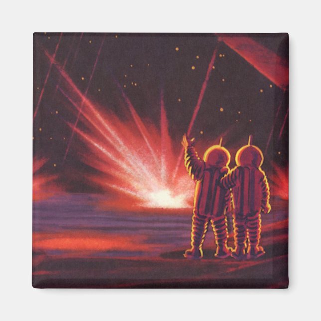 Vintage Science Fiction Alien Red Planet Explosion Magnet (Front)