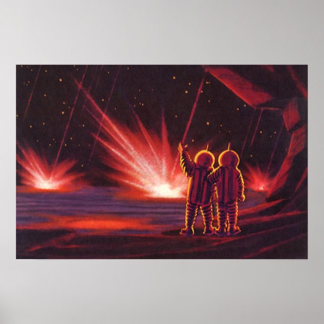 Vintage Science Fiction Alien Red Planet Explosion Poster (Front)