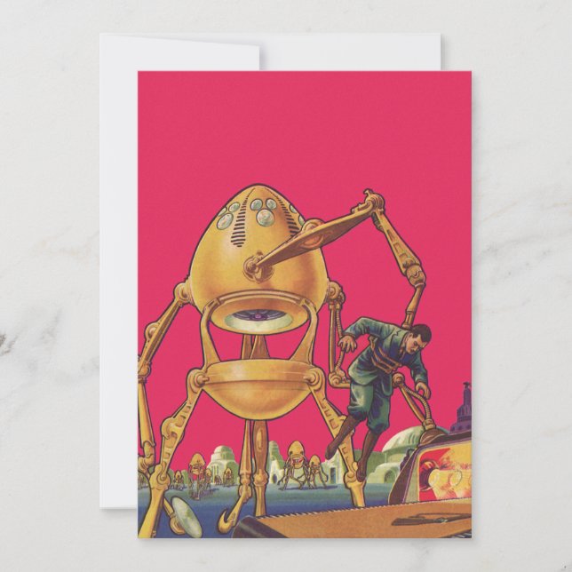 Vintage Science Fiction Alien Robot Captures Man (Front)