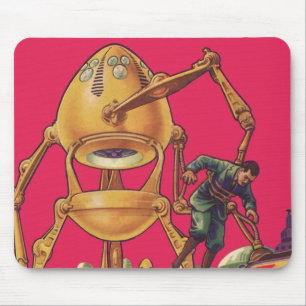 Vintage Science Fiction Alien Robot Captures Man Mouse Pad