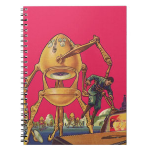 Vintage Science Fiction Alien Robot Captures Man Notebook