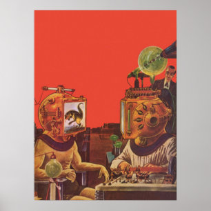 Vintage Science Fiction, Alien Steam Punk Helmets Poster