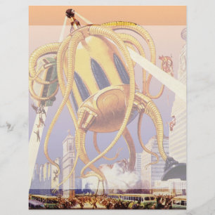 Vintage Science Fiction Alien War Invasion Octopus