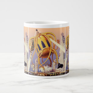Vintage Science Fiction Alien War Invasion Octopus Large Coffee Mug