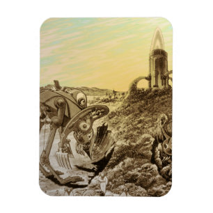Vintage Science Fiction Aliens Planet Construction Magnet
