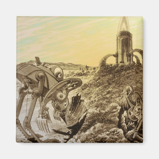 Vintage Science Fiction Aliens Planet Construction Magnet (Front)