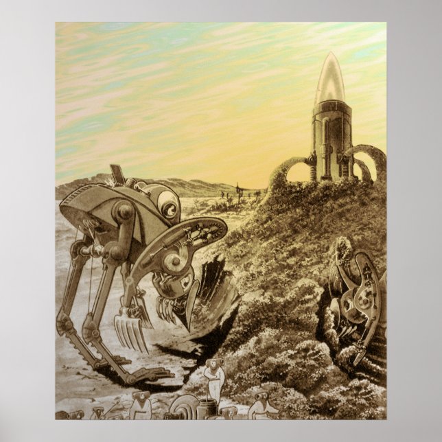 Vintage Science Fiction Aliens Planet Construction Poster (Front)