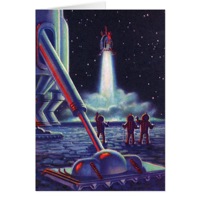 Vintage Science Fiction Aliens Wave to Rocket (Front)