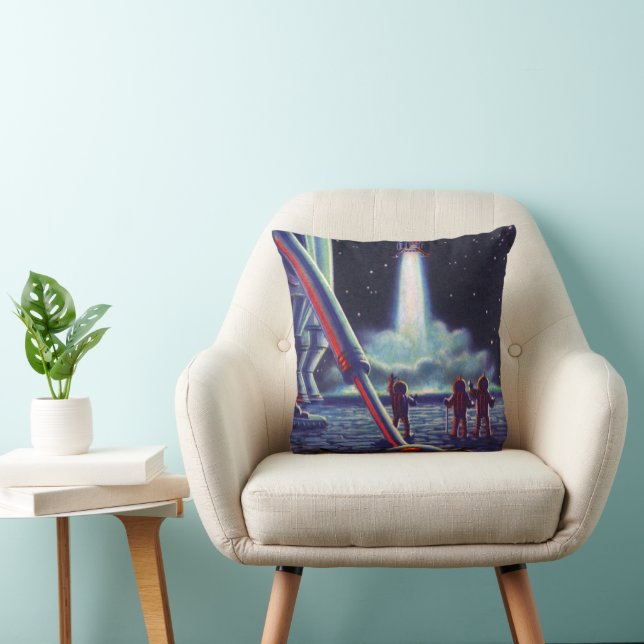 Vintage Science Fiction Aliens Wave to Rocket Cushion (Chair)