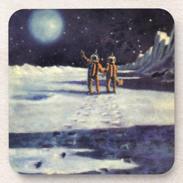 Vintage Science Fiction Astronaut Aliens on Moon Coaster (Front)