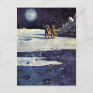 Vintage Science Fiction Astronaut Aliens on Moon Postcard