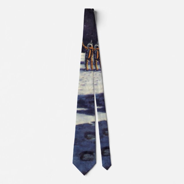 Vintage Science Fiction Astronaut Aliens on Moon Tie (Front)