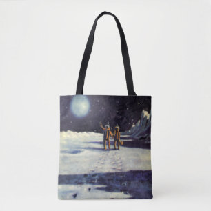 Vintage Science Fiction Astronaut Aliens on Moon Tote Bag