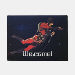 Vintage Science Fiction Astronaut in Outer Space Doormat