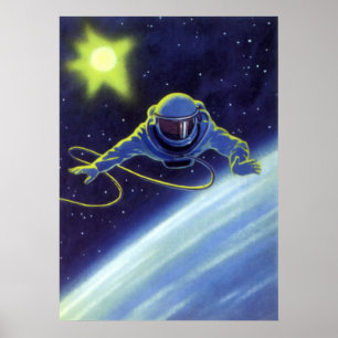 Vintage Science Fiction Astronaut on a Space Walk Poster