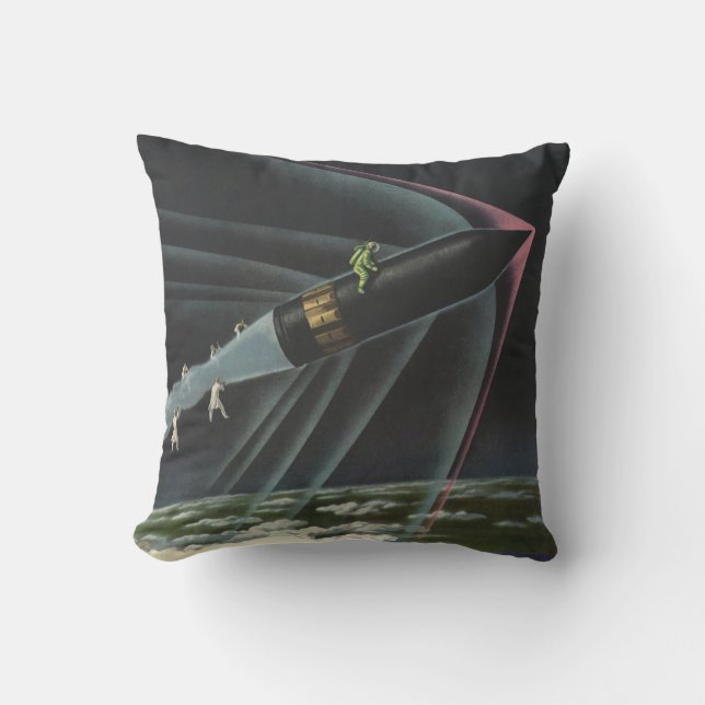 Vintage Science Fiction Astronaut Riding a Rocket Cushion (Front)