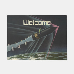 Vintage Science Fiction Astronaut Riding a Rocket Doormat