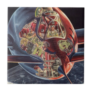 Vintage Science Fiction Astronaut Rocket Spaceship Ceramic Tile