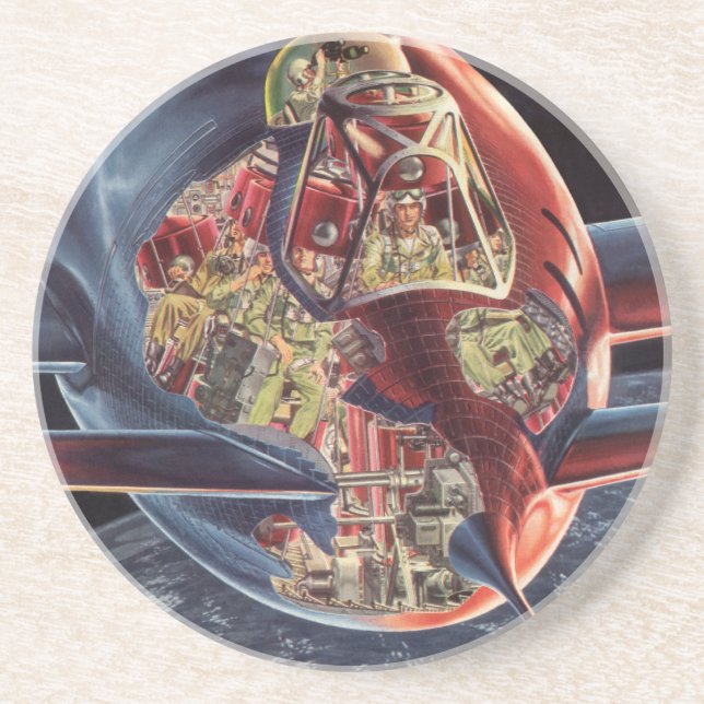 Vintage Science Fiction Astronaut Rocket Spaceship Coaster (Front)