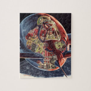 Vintage Science Fiction Astronaut Rocket Spaceship Jigsaw Puzzle