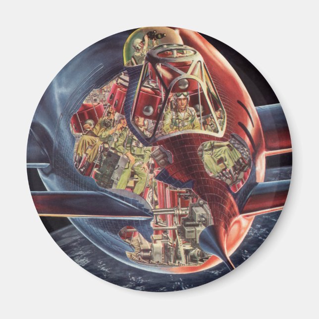 Vintage Science Fiction Astronaut Rocket Spaceship Magnet (Front)