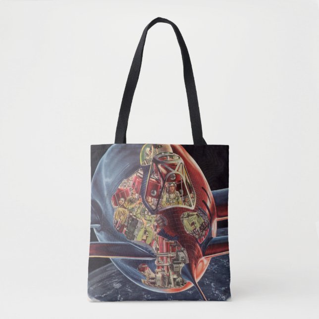 Vintage Science Fiction Astronaut Rocket Spaceship Tote Bag (Front)