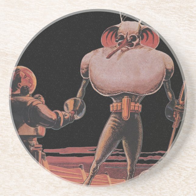 Vintage Science Fiction Astronaut Shake Hand Alien Coaster (Front)