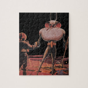 Vintage Science Fiction Astronaut Shake Hand Alien Jigsaw Puzzle