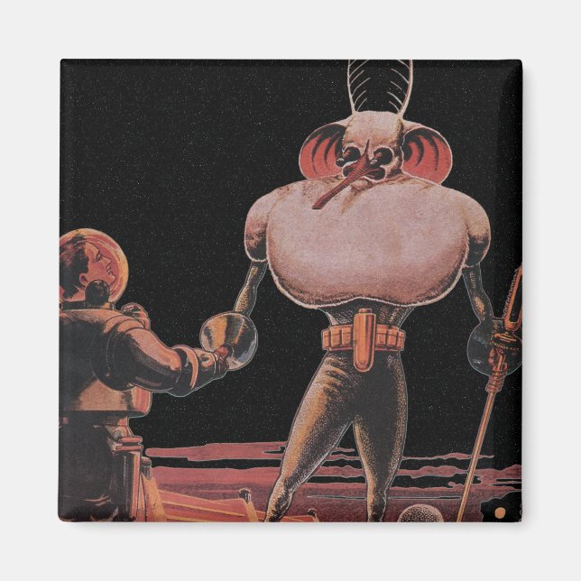 Vintage Science Fiction Astronaut Shake Hand Alien Magnet (Front)