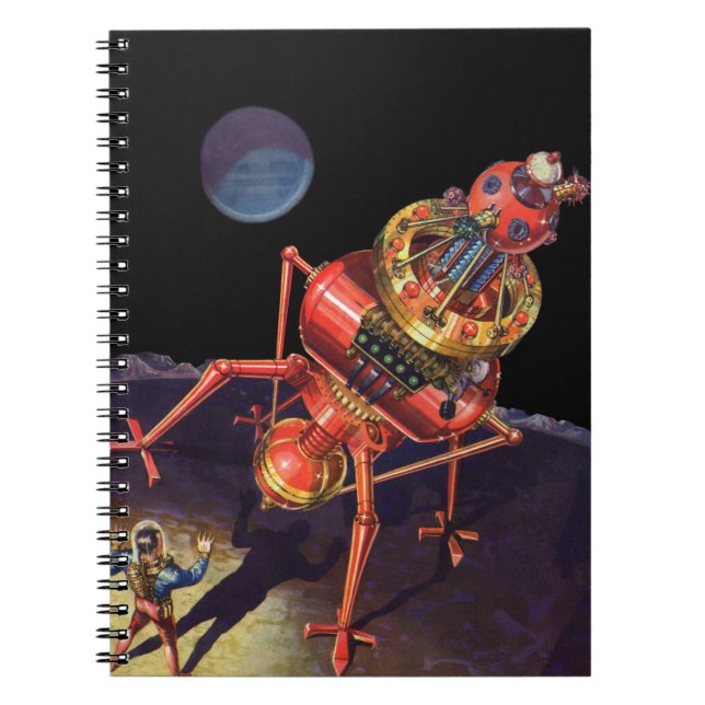 Vintage Science Fiction Astronaut with Alien Robot Notebook (Front)