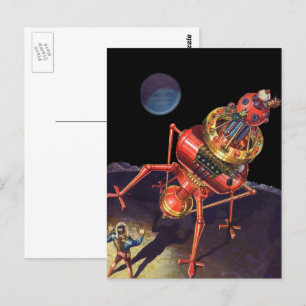 Vintage Science Fiction Astronaut with Alien Robot Postcard