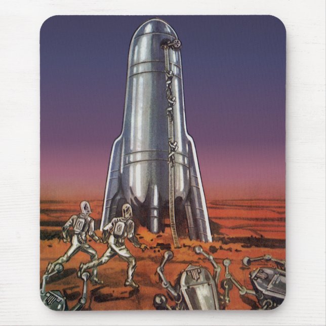 Vintage Science Fiction, Astronauts Beetle Aliens Mouse Pad (Front)