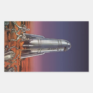 Vintage Science Fiction, Astronauts Beetle Aliens Rectangular Sticker