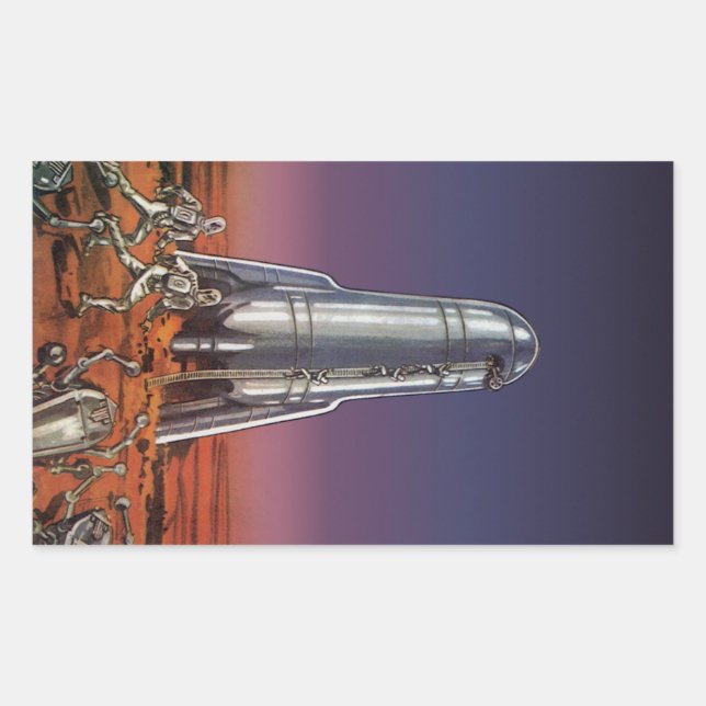 Vintage Science Fiction, Astronauts Beetle Aliens Rectangular Sticker (Front)