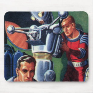 Vintage Science Fiction Astronauts Fixing a Robot Mouse Pad