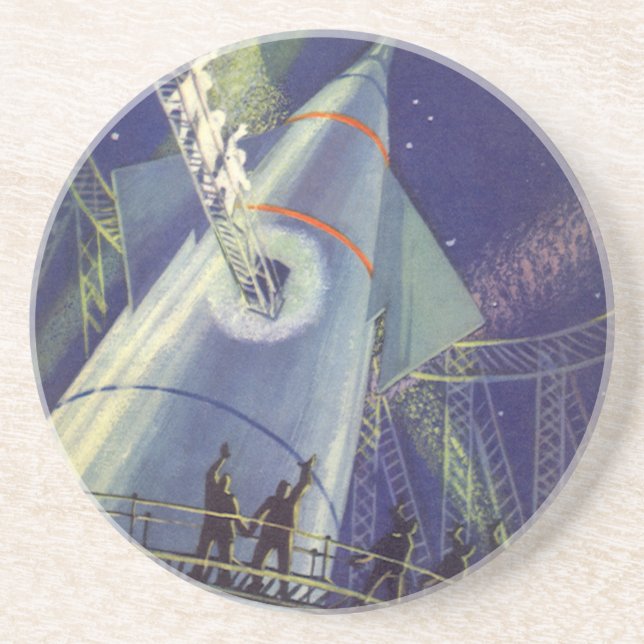 Vintage Science Fiction Astronauts on Rocket Ship Coaster (Front)