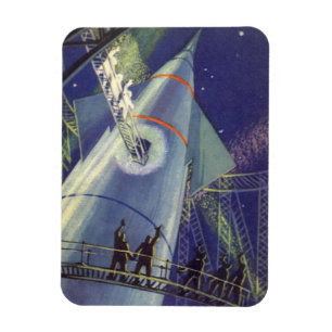 Vintage Science Fiction Astronauts on Rocket Ship Magnet