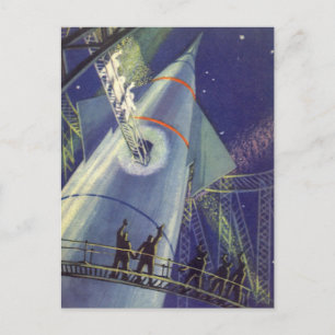 Vintage Science Fiction Astronauts on Rocket Ship Postcard